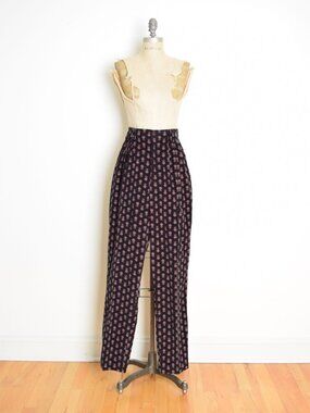 vintage 80s pants EDDIE BAUER black print corduroy cords high waist tapered M L